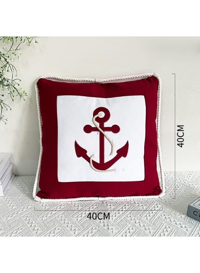 Fish Shaped Cotton and Linen Pillow Nautical Theme Cushions Lifebuoy Sailboat, Anchor, Rope Heart, Pentagram Mediterranean Style Nursery Stuffed Animal Pillow Coastal Throw Pillows (Square 2) - Image 3