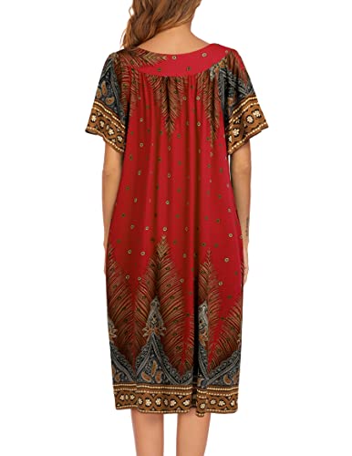 Ekouaer Womens Nightgown Short Sleeve House Dress with Pockets-Floral Print Mumu Dress Floral Red, XX-Large - Image 4