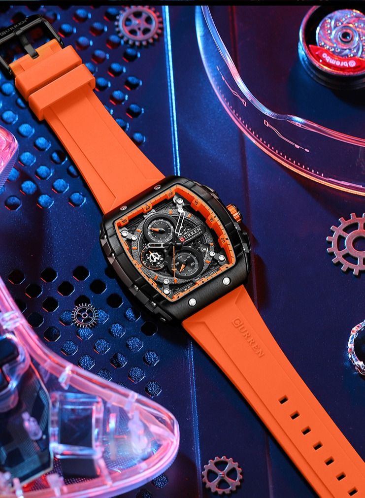 CURREN CURREN 8442M Men Quartz Sport Watch Silicone Strap Alloy Case Fashion Multifunction Wristwatch Abrastion Resistant glass 3ATM Luminous Display Chronograph Calendar Date Watches  - Image 4