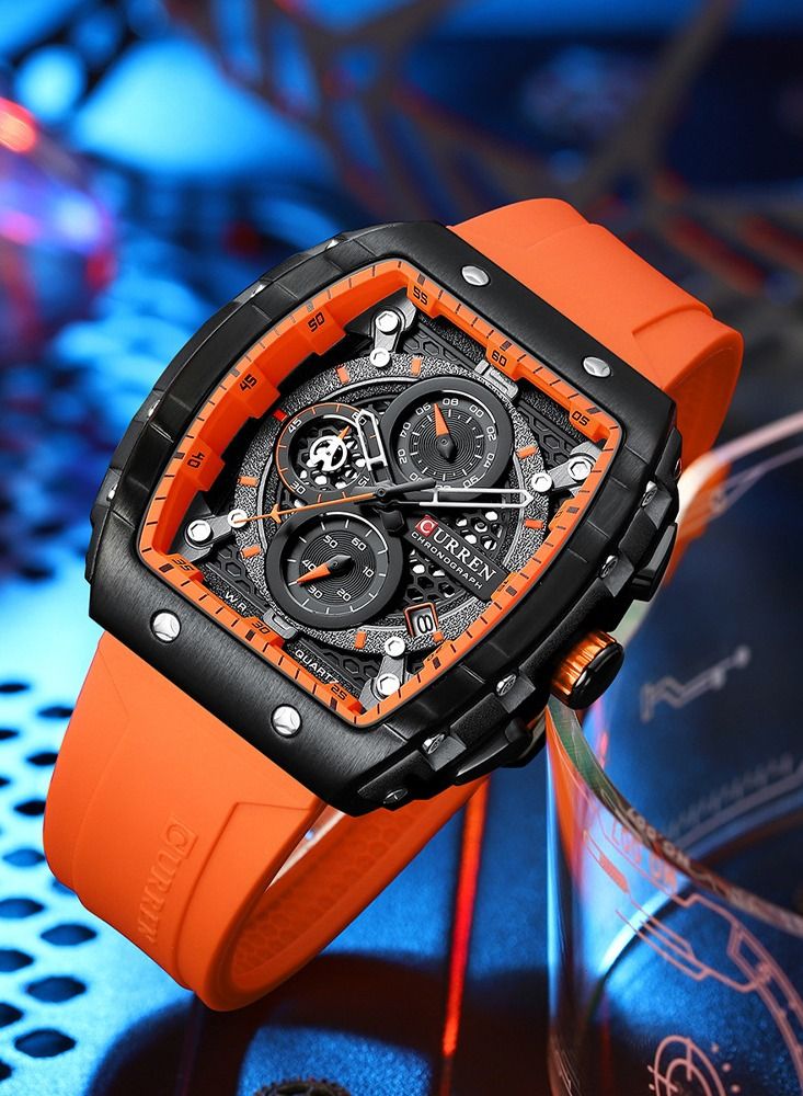 CURREN CURREN 8442M Men Quartz Sport Watch Silicone Strap Alloy Case Fashion Multifunction Wristwatch Abrastion Resistant glass 3ATM Luminous Display Chronograph Calendar Date Watches  - Image 3