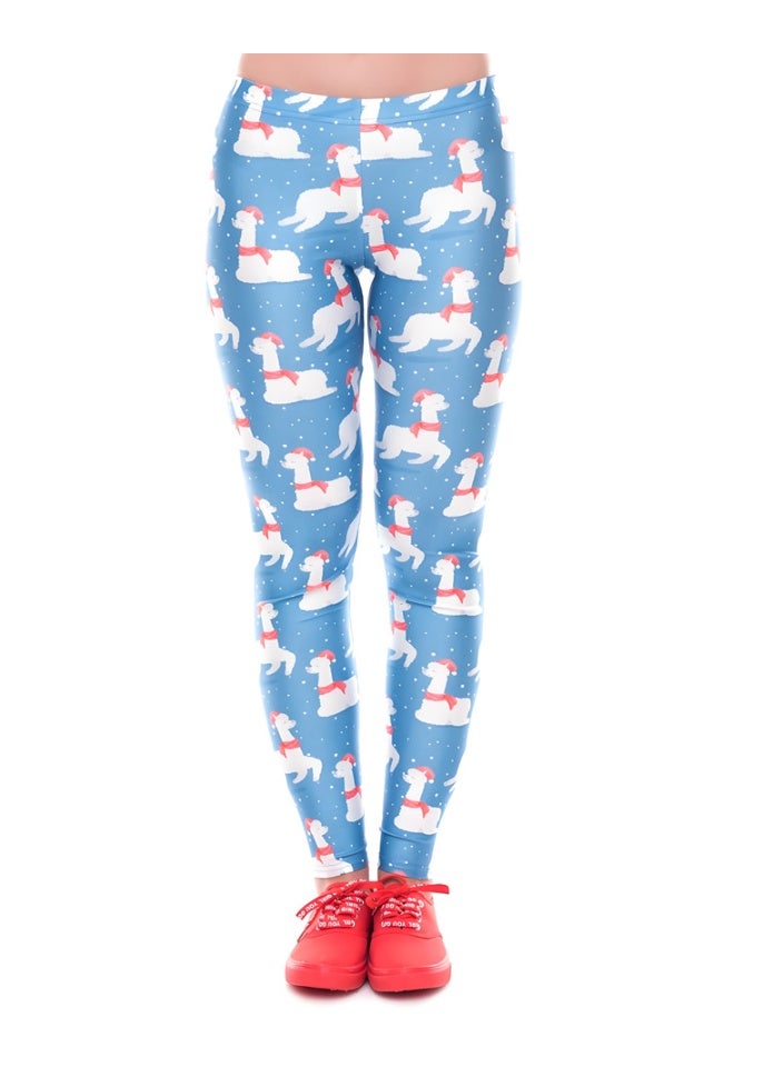 إسكدنيا النساء مطبوعة عيد الميلاد ملابس عالية الخصر عيد الميلاد ضيق العطلة بنطلون رقيقة - Image 1