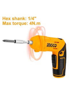 INGCO INGCO 4V Electric Cordless Screwdriver – Rechargeable Power Drill Driver Set, 4N.m Max Torque, 240RPM, Adjustable 0° to 180°, LED Work Light, USB Charging, Tool Box Included  - Image 4