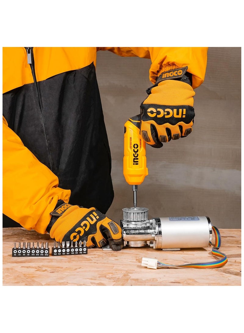 INGCO 4V Electric Cordless Screwdriver – Rechargeable Power Drill Driver Set, 4N.m Max Torque, 240RPM, Adjustable 0° to 180°, LED Work Light, USB Charging, Tool Box Included