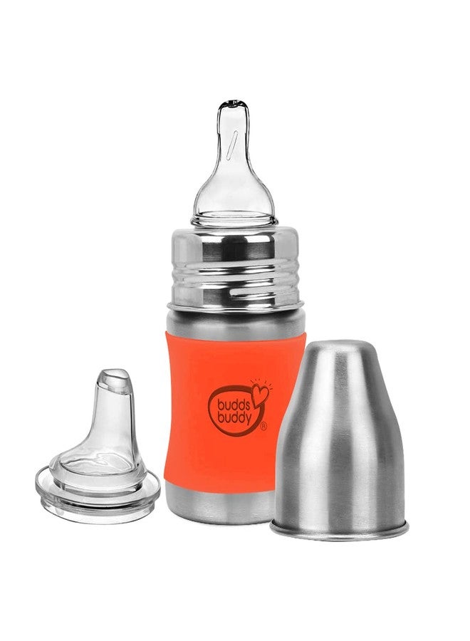 Buddsbuddy Magnum Plus Stainless Steel 2 in 1 Wide Neck Baby Feeding Bottle with Extra Spout Sipper, 125ml, Orange - Image 2