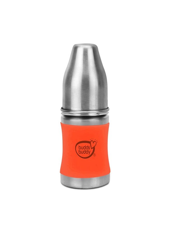 Buddsbuddy Magnum Plus Stainless Steel 2 in 1 Wide Neck Baby Feeding Bottle with Extra Spout Sipper, 125ml, Orange - Image 1