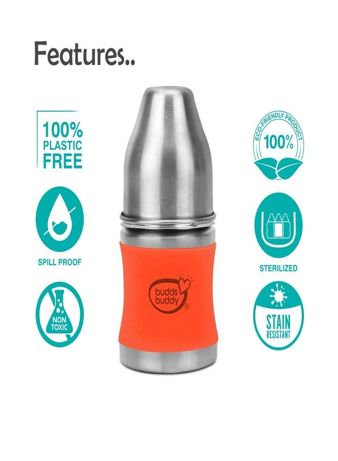 Buddsbuddy Magnum Plus Stainless Steel 2 in 1 Wide Neck Baby Feeding Bottle with Extra Spout Sipper, 125ml, Orange - Image 4