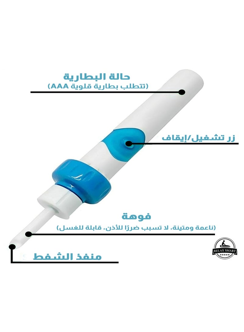 Relax Smart Electric Ear Wax Removal Tool with Strong Suction – 2-Piece Ear Cleaning Vacuum Device for Adults and Children, Safe Ear Wax Remover with Soft Tips and Reusable Design (White) - Image 3