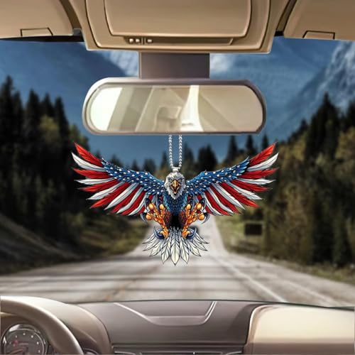 Flenzy Acrylic American Eagle Car Hanging Ornament, Patriotic USA Flag Design, Rearview Mirror Pendant, Cra028,Multicolor - Image 1