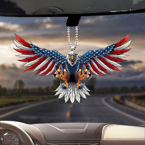 Flenzy Acrylic American Eagle Car Hanging Ornament, Patriotic USA Flag Design, Rearview Mirror Pendant, Cra028,Multicolor - Image 2