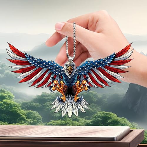 Flenzy Acrylic American Eagle Car Hanging Ornament, Patriotic USA Flag Design, Rearview Mirror Pendant, Cra028,Multicolor - Image 3