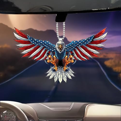 Flenzy Acrylic American Eagle Car Hanging Ornament, Patriotic USA Flag Design, Rearview Mirror Pendant, Cra028,Multicolor - Image 5