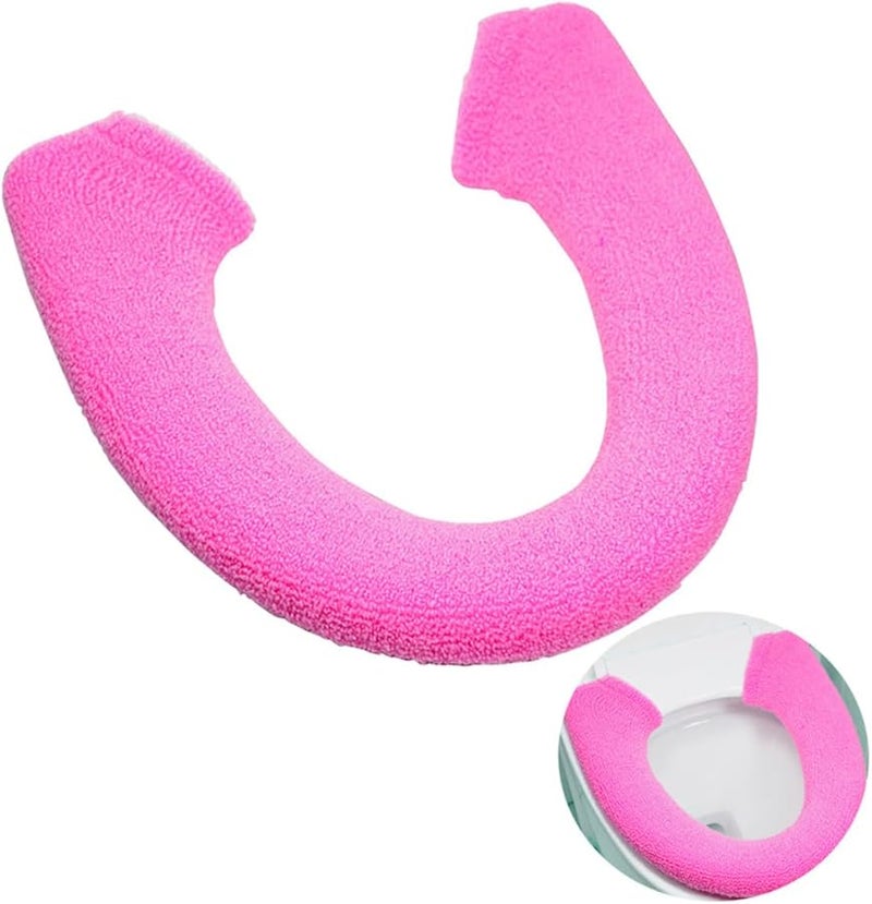 غطاء مقعد مرحاض روز الأحمر الدافئ السميك قابل للتمدد بأزرار لقط مريح على مدار السنة - Image 1