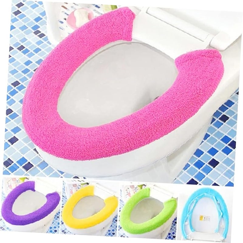 غطاء مقعد مرحاض روز الأحمر الدافئ السميك قابل للتمدد بأزرار لقط مريح على مدار السنة - Image 5