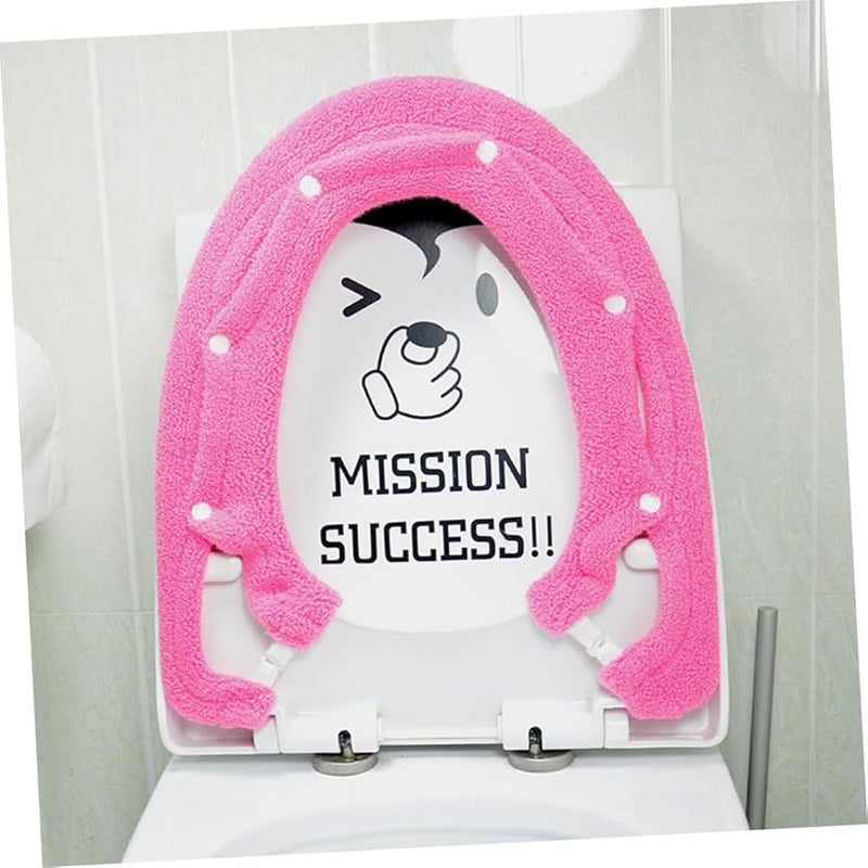 غطاء مقعد مرحاض روز الأحمر الدافئ السميك قابل للتمدد بأزرار لقط مريح على مدار السنة - Image 4