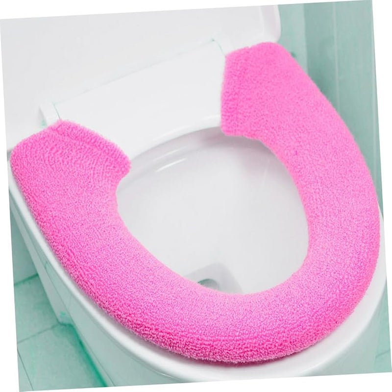 غطاء مقعد مرحاض روز الأحمر الدافئ السميك قابل للتمدد بأزرار لقط مريح على مدار السنة - Image 3