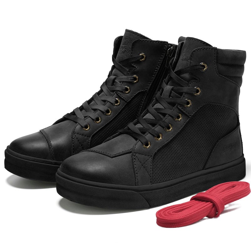 BORLENI Leather Motorcycle Breathable Riding Shoes Casual Outdoor Street Motorcycle Boots for Men