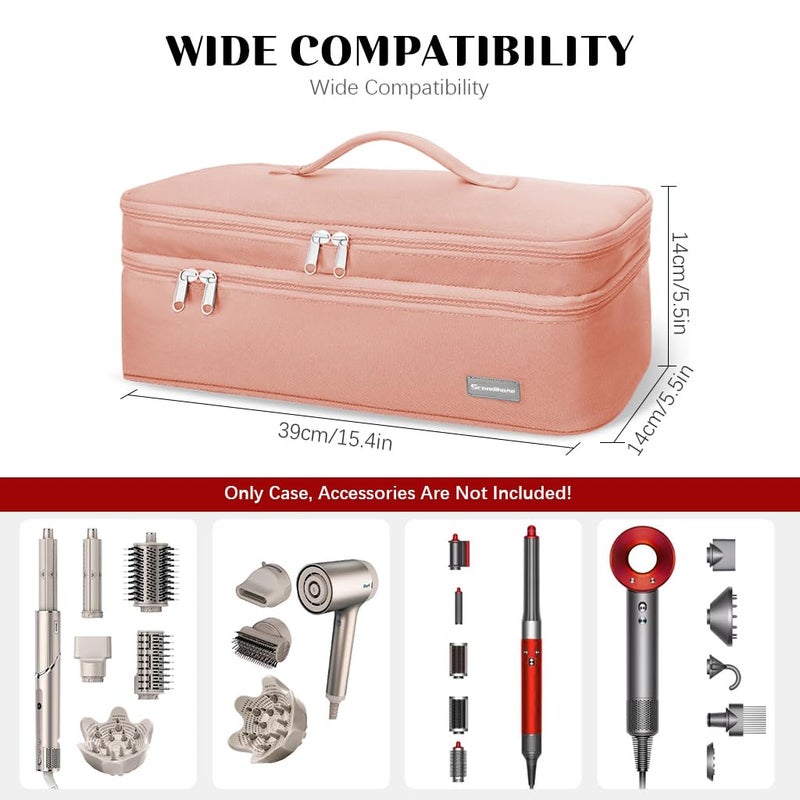 May Create حقيبة سفر MAYCREATE® لحمل مجفف الشعر Dyson Airwrap Brush Shark Flexstyle أدوات تخزين ملحقات الشعر ذات الطبقتين لحقيبة مجفف الشعر Revlon Styler، سوداء (الحقيبة فقط) - Image 2