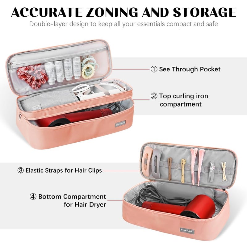 May Create حقيبة سفر MAYCREATE® لحمل مجفف الشعر Dyson Airwrap Brush Shark Flexstyle أدوات تخزين ملحقات الشعر ذات الطبقتين لحقيبة مجفف الشعر Revlon Styler، سوداء (الحقيبة فقط) - Image 3