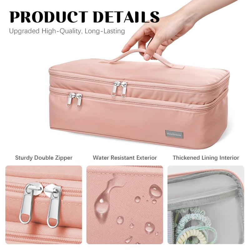 May Create حقيبة سفر MAYCREATE® لحمل مجفف الشعر Dyson Airwrap Brush Shark Flexstyle أدوات تخزين ملحقات الشعر ذات الطبقتين لحقيبة مجفف الشعر Revlon Styler، سوداء (الحقيبة فقط) - Image 5