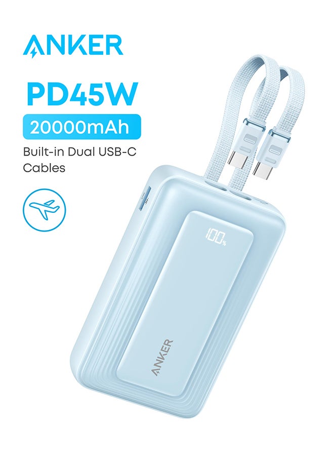 Anker Zolo Power Bank, 45W Max Fast Charging, 20,000mAh Battery Pack with Dual Built-in USB-C Cables, 1 USB-C&A Port, for iPhone 17/16 Series, Samsung, MacBook, iPad, and More