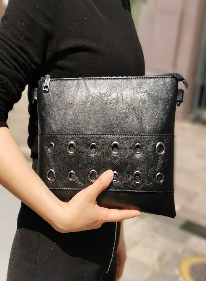 NIGEDU Fashion Rivet Women Envelope Clutch Bag PU Leather Crossbody Messenger Bags Female Shoulder Handbag Wristlet Clutches (Black) - Image 2