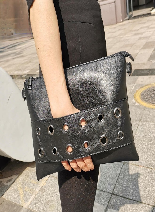NIGEDU Fashion Rivet Women Envelope Clutch Bag PU Leather Crossbody Messenger Bags Female Shoulder Handbag Wristlet Clutches (Black) - Image 3