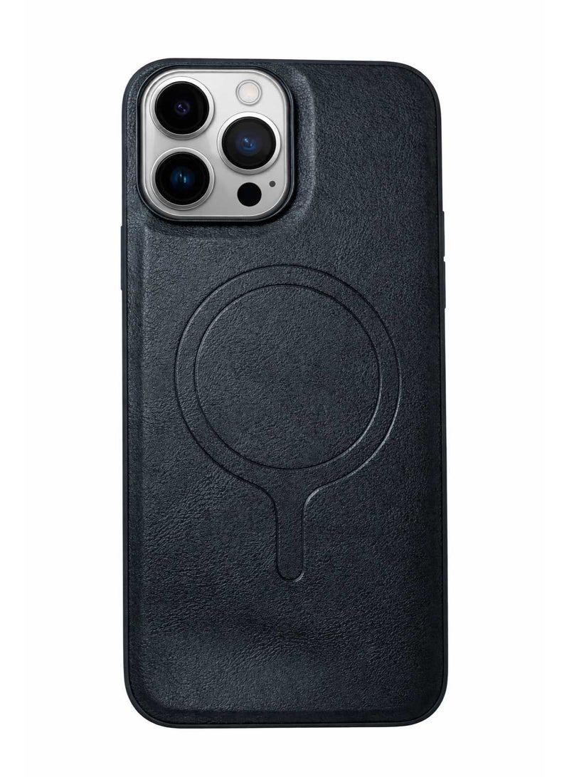 High Quality TPU + PU Strong Magnet Case for iPhone 16 Pro Max Magnetic Cases - Black
