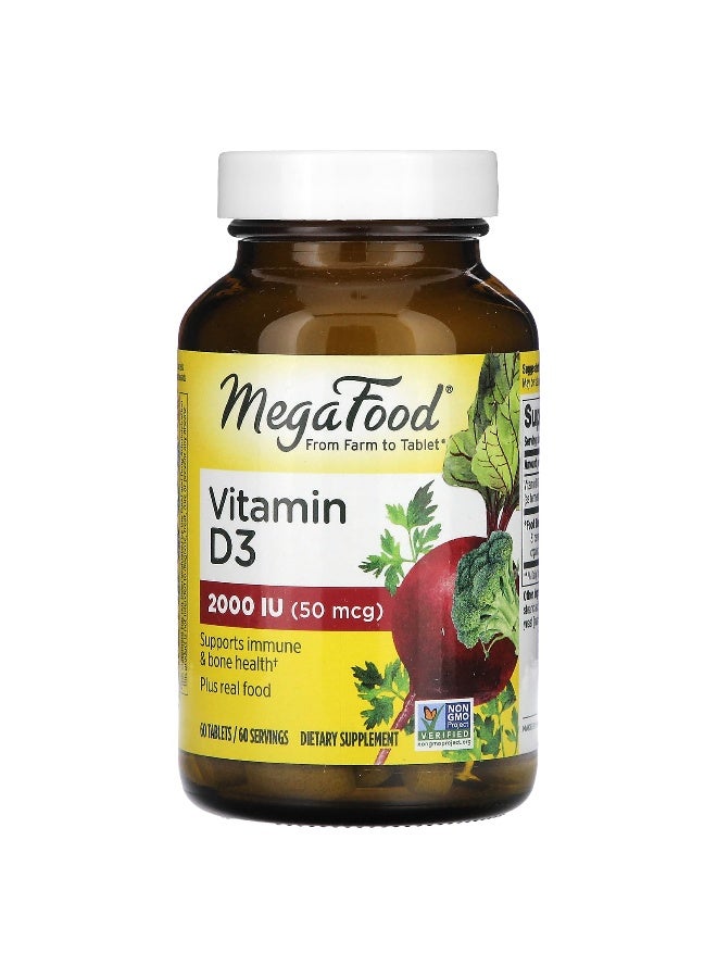 MegaFood, Vitamin D3, 50 mcg (2,000 IU), 60 Tablets (Packaging may vary) - Image 1