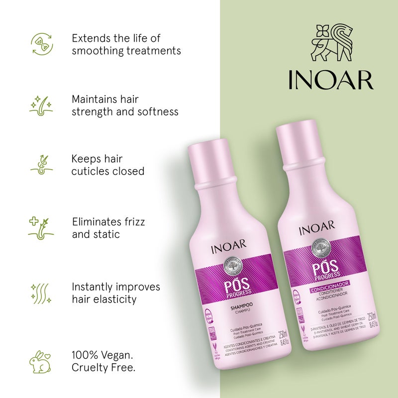 Inoar PÃ³s Progress Duo Kit, Shampoo & Conditioner for Post-Treatment Care, 8.45 fl.oz. Each - Image 3