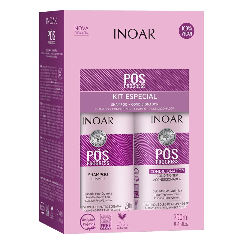 Inoar PÃ³s Progress Duo Kit, Shampoo & Conditioner for Post-Treatment Care, 8.45 fl.oz. Each - Image 1