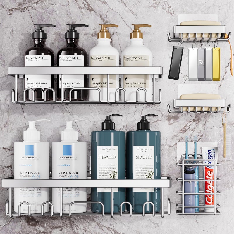 فيكن veken undarsive دش العلبة 5 عبوات الوزن الثقيل تحمل رفوف دش مثبتة على الحائط الكبير ملحقات تخزين منظم مع صاب - Image 1