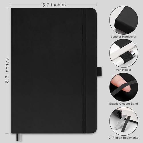 RETTACY Bullet Dotted Journal Notebook, 192 Pages, A5 Medium Size (5.7'' x 8.3''), Leather Hardcover, 100 GSM Thick Paper, for Bullet Journaling, Planning, Tracking (Black) - Image 2