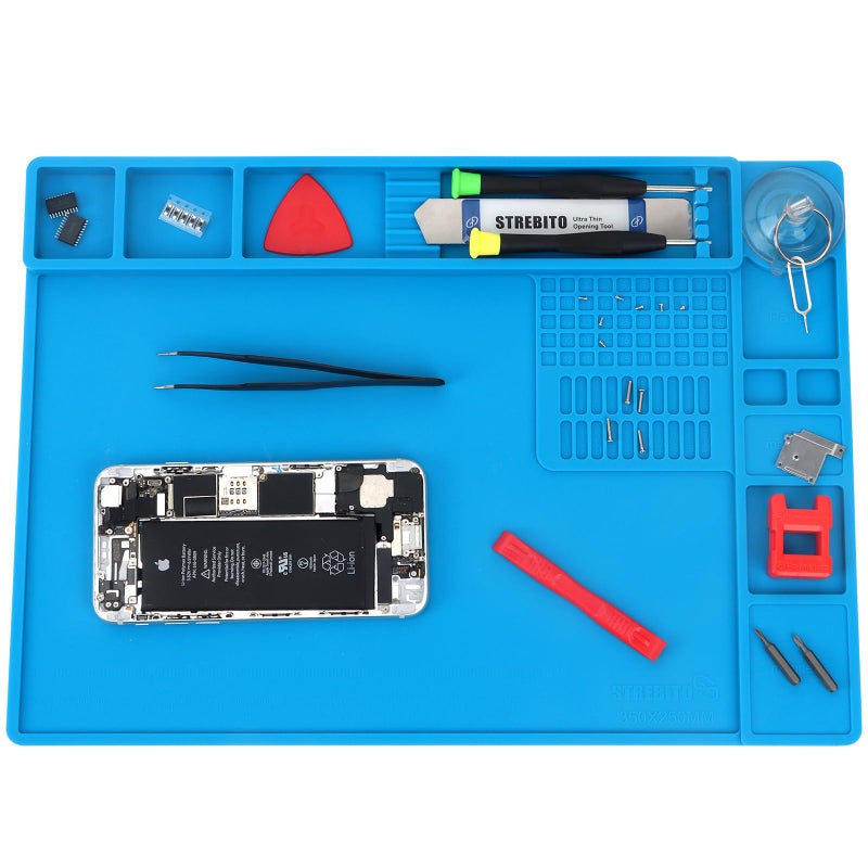 STREBITO Soldering Mat Electronics Repair Mat, Silicone Work Mat Heat Resistant 932Â°F, Magnetic Mat for Screws and Tools, Solder Mat Silicone Pad for Watch, Phone, Eyeglass, Knife, Size 13.8 "x 9.9" - Image 1