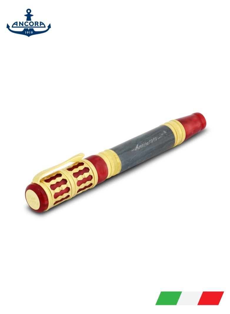 أنكورا قلم حبر جاف فاخر توري أحمر محدود من أنكورا 1919 مطلي بالذهب والرخام الفضي ومعتمد منقوش عالي الجودة، ضمان لمدة عامين، قلم توقيع للكتابة السلسة، صندوق هدايا حصري - Image 1