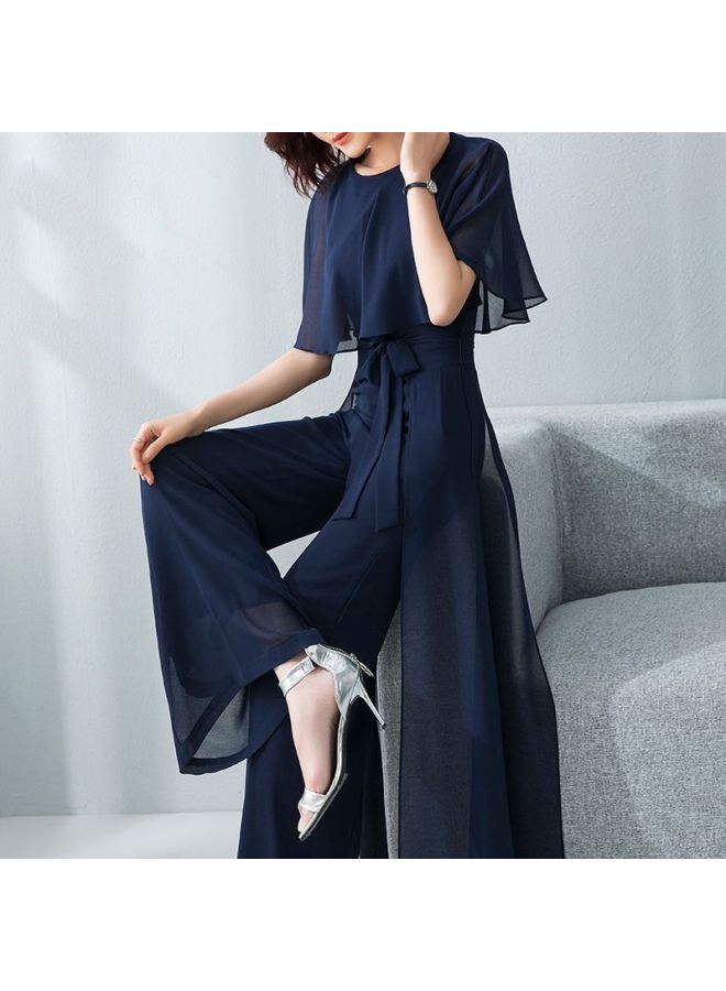 Lotus-sleeved Jumpsuit Women's Summer Long 2023 Chiffon Jumpsuit Wide-leg Suit Elegant Jumpsuit 
