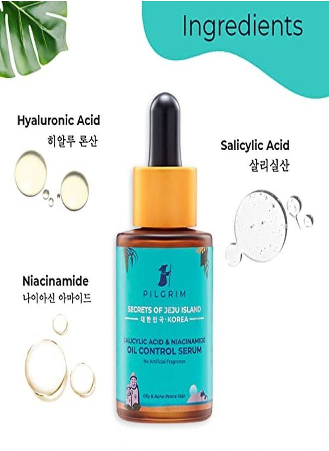 PILGRIM - Oil Control Serum With Salicylic Acid & Niacinamide For Oily & Acneprone Skin ; Korean Skin Care Products; Sls & Paraben Free ; Women & Men ; 30Ml - Image 1