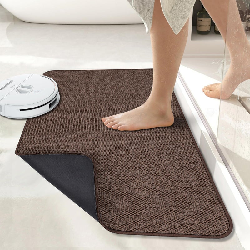 Ultra Thin Bath Mat: Brown, Quick Dry, Washable Bathroom Rug - Absorbent Rubber Bath Mat for Bathroom Shower, Sink and Floor Use - Image 1