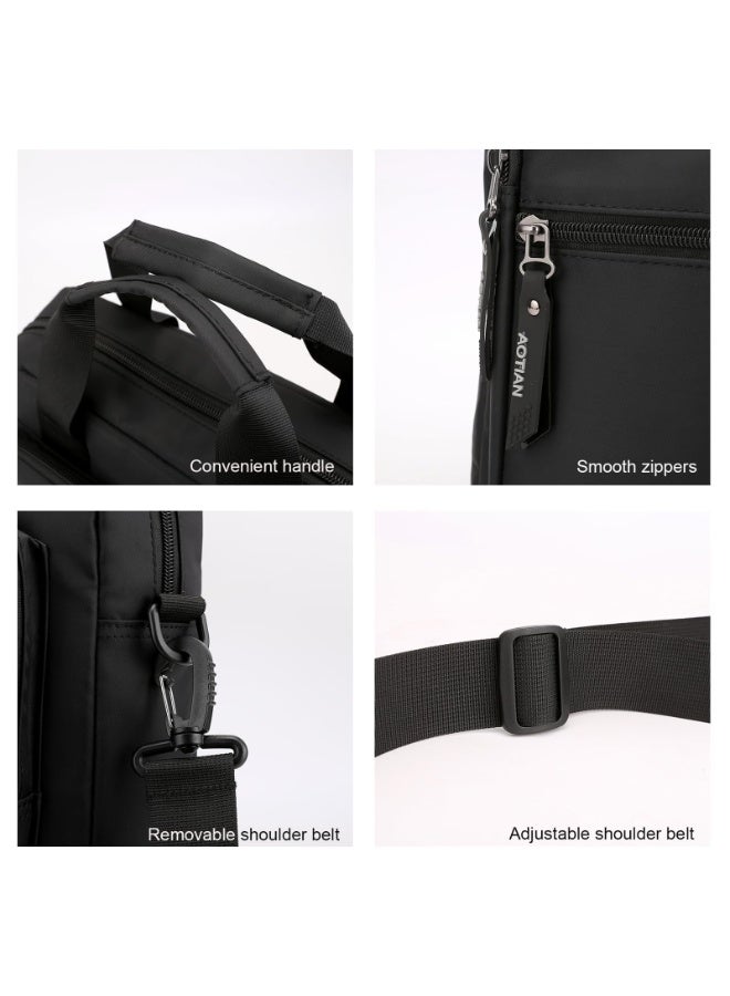 YelaJoy Men's 14-inch Laptop Messenger Bag Shoulder Bag, Black Nylon Large Shoulder Bag for Hanging Crossbody, Business Waterproof Casual Black Crossbody Bag for Work Travel Outdoor Everyday Life - Image 4