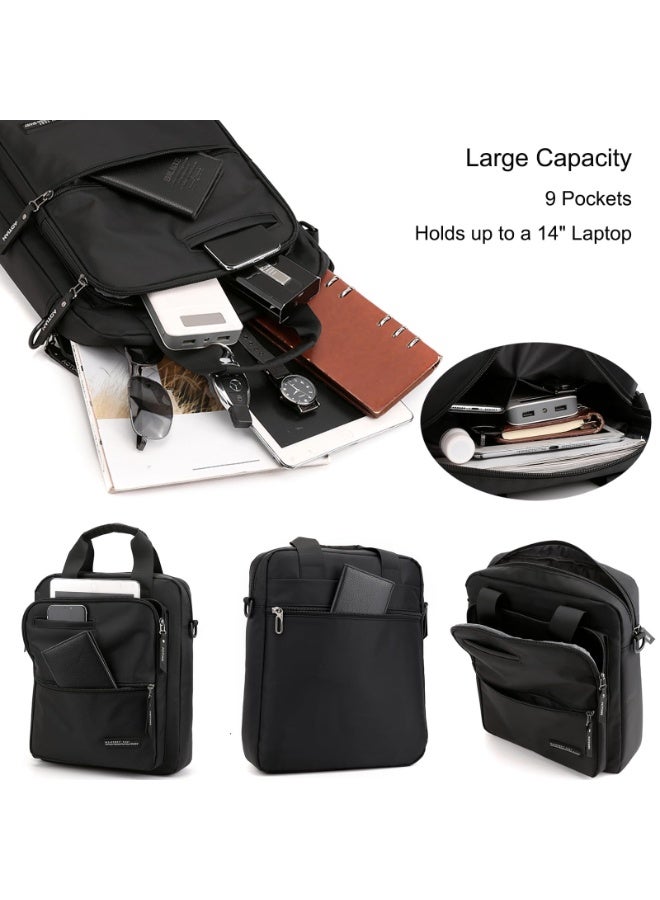 YelaJoy Men's 14-inch Laptop Messenger Bag Shoulder Bag, Black Nylon Large Shoulder Bag for Hanging Crossbody, Business Waterproof Casual Black Crossbody Bag for Work Travel Outdoor Everyday Life - Image 3