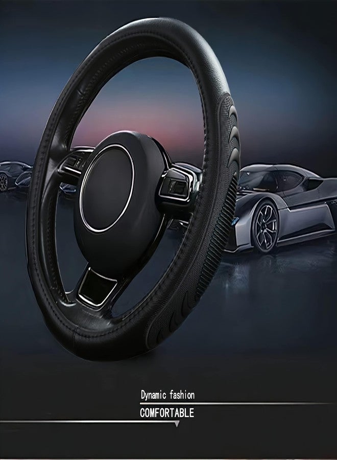 Yangday Leather Steering Wheel Cover for Chevy Silverado 1500 2500 3500, 14.5-15 inches Car Steering Wheel Cover with Anti-Slip Massage Particle (Black) - Image 2