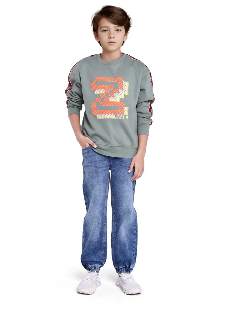 Rare Ones Rare Ones Kids Zet Dusky Green Cotton Poly Full Sleeve Puff Print Sweatshirt