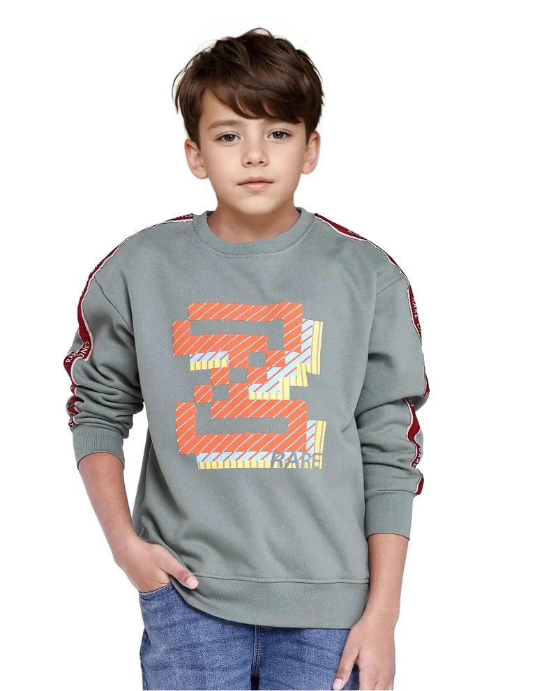 Rare Ones Rare Ones Kids Zet Dusky Green Cotton Poly Full Sleeve Puff Print Sweatshirt