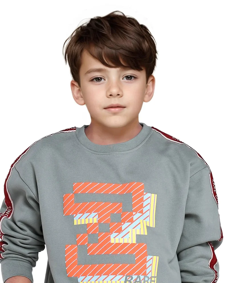 Rare Ones Rare Ones Kids Zet Dusky Green Cotton Poly Full Sleeve Puff Print Sweatshirt