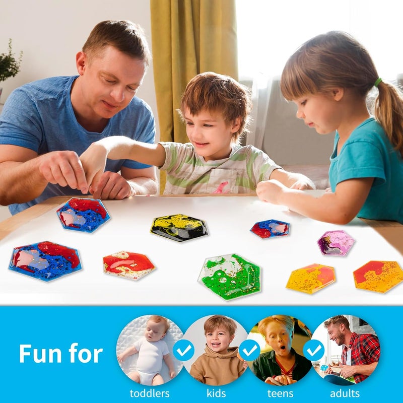 Art3d Hexagon Sensory Fidget Liquid Motion Tiles for Kids, Toddler, Teens - Interactive Soft Gel Liquid Play Mats for Home, Schools, Playrooms, Multi-Pack of 12 Tiles - Image 4