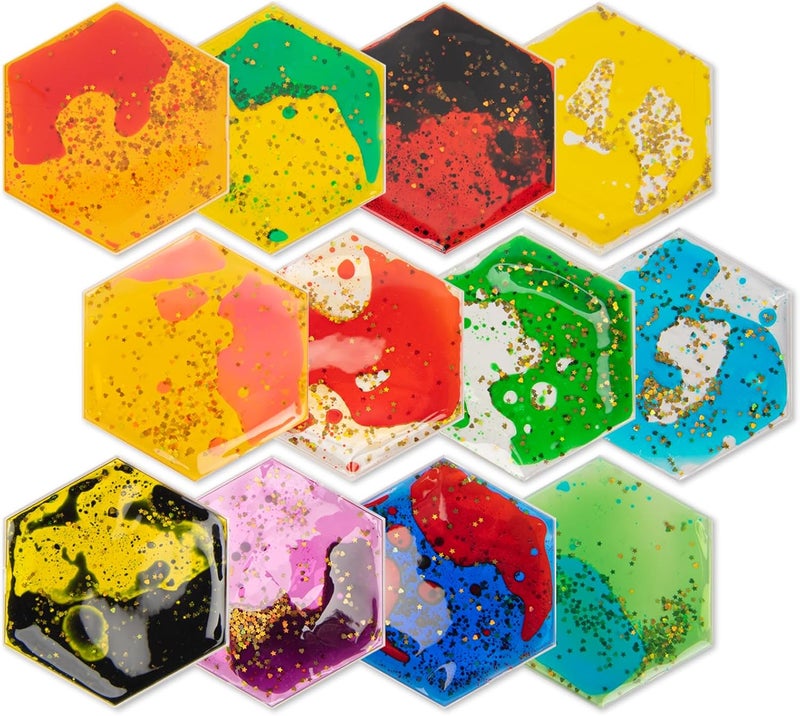 Art3d Hexagon Sensory Fidget Liquid Motion Tiles for Kids, Toddler, Teens - Interactive Soft Gel Liquid Play Mats for Home, Schools, Playrooms, Multi-Pack of 12 Tiles - Image 1