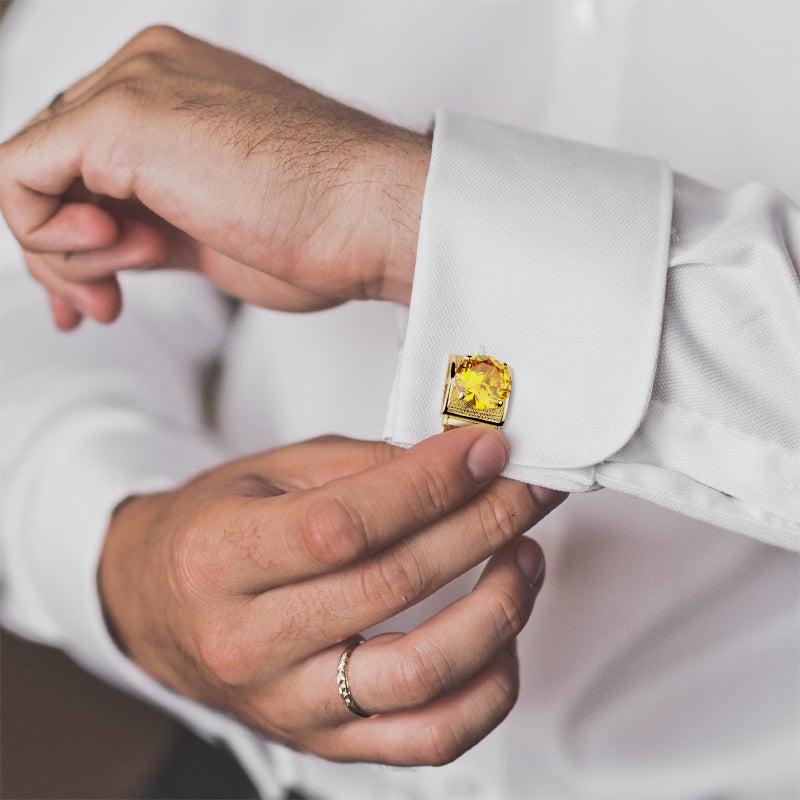 HAWSON Birthstone Gold Tone Cufflinks for Men with Chain Shirt cuff links Wedding Business Birthday Christmas Gifts for Men - Image 2