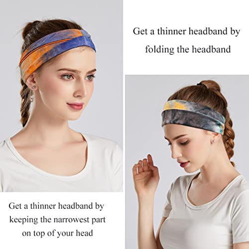 YONUF Headbands For Women Workout Wide Headband Yoga Head Bands For Women's Hair Accessories Fashion Band Tie Dye 6 Pack - Image 3