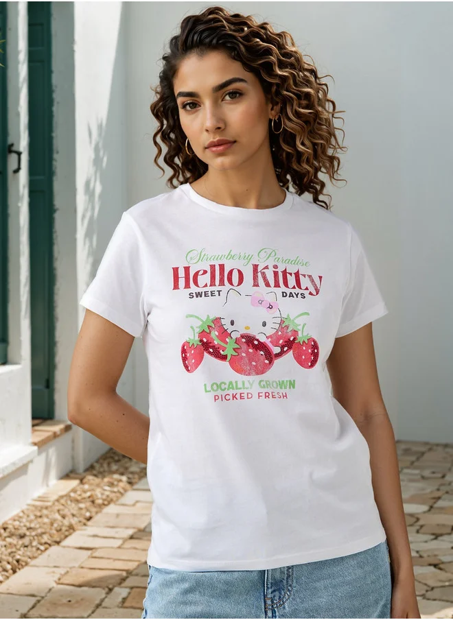 اس بي كاركترز Hello Kitty Print Crew Neck T-shirt