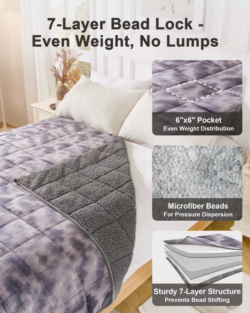 UINIU Ultra-Soft Weighted Blanket 15 lbs for Adults, Plush Sherpa Fleece Reversible Weighted Throw Comfort for Relaxation & Cozy Evenings, Hug-Like Security, Evenly Distributed, W60 x L80, Tie-Grey - Image 4