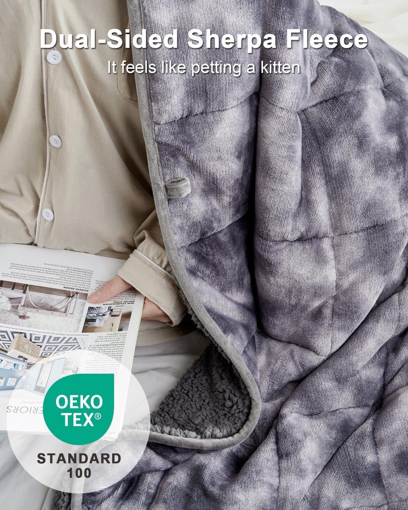 UINIU Ultra-Soft Weighted Blanket 15 lbs for Adults, Plush Sherpa Fleece Reversible Weighted Throw Comfort for Relaxation & Cozy Evenings, Hug-Like Security, Evenly Distributed, W60 x L80, Tie-Grey - Image 2